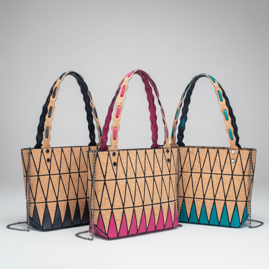 Pink black and lake blue Natural Cork Geometric handbags BAG-2212