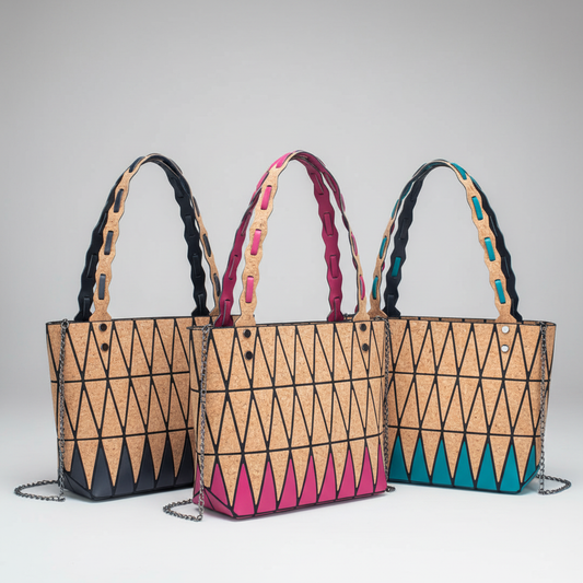 Pink black and lake blue Natural Cork Geometric handbags BAG-2212