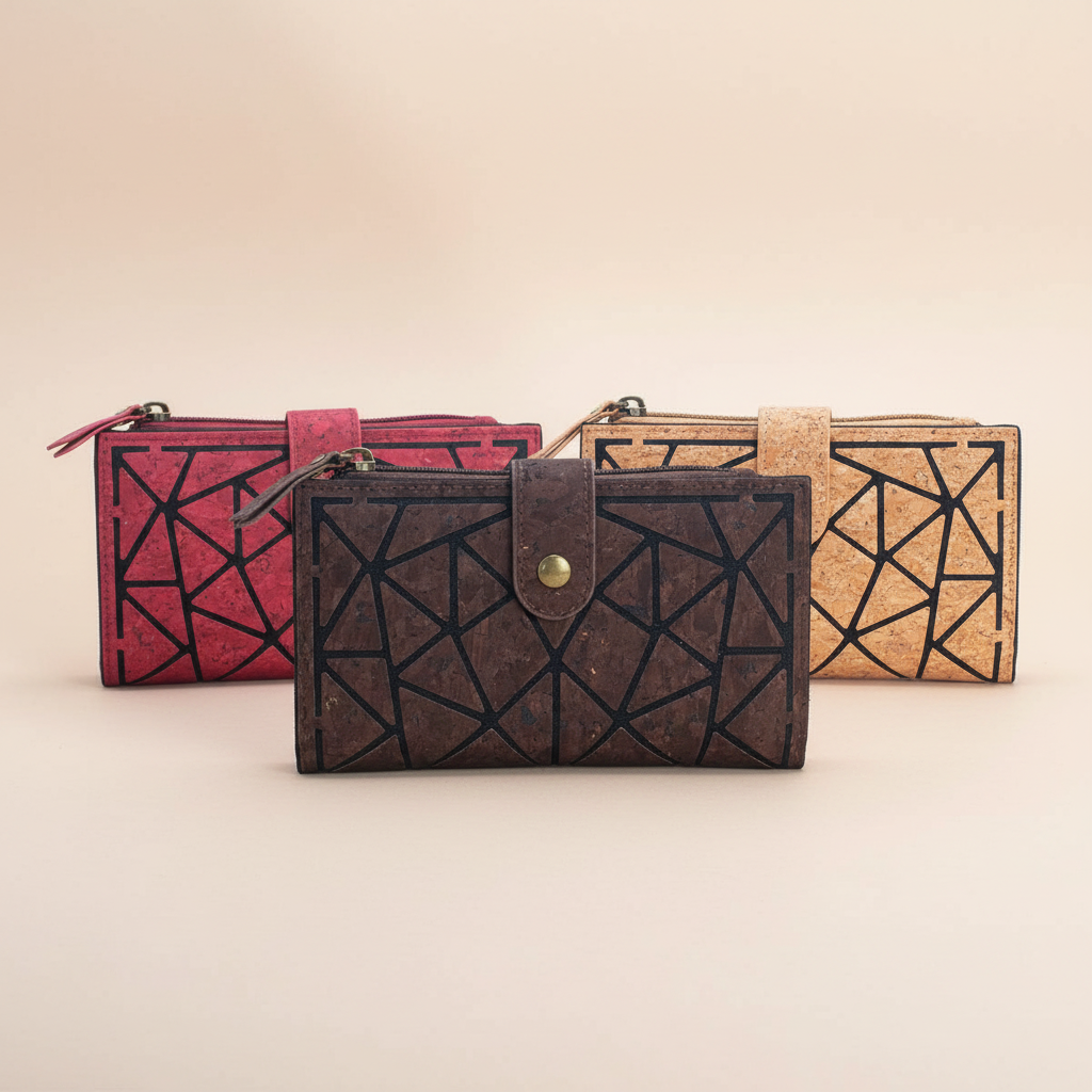 Geometric shape all cork material Ladies Buckle Card Holder Wallet Purse BAG-2244
