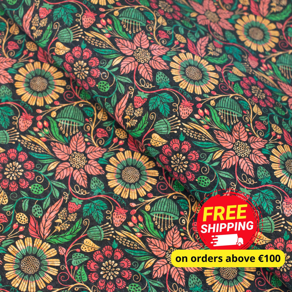 Vibrant Floral Patterned Cork Fabric COF-485