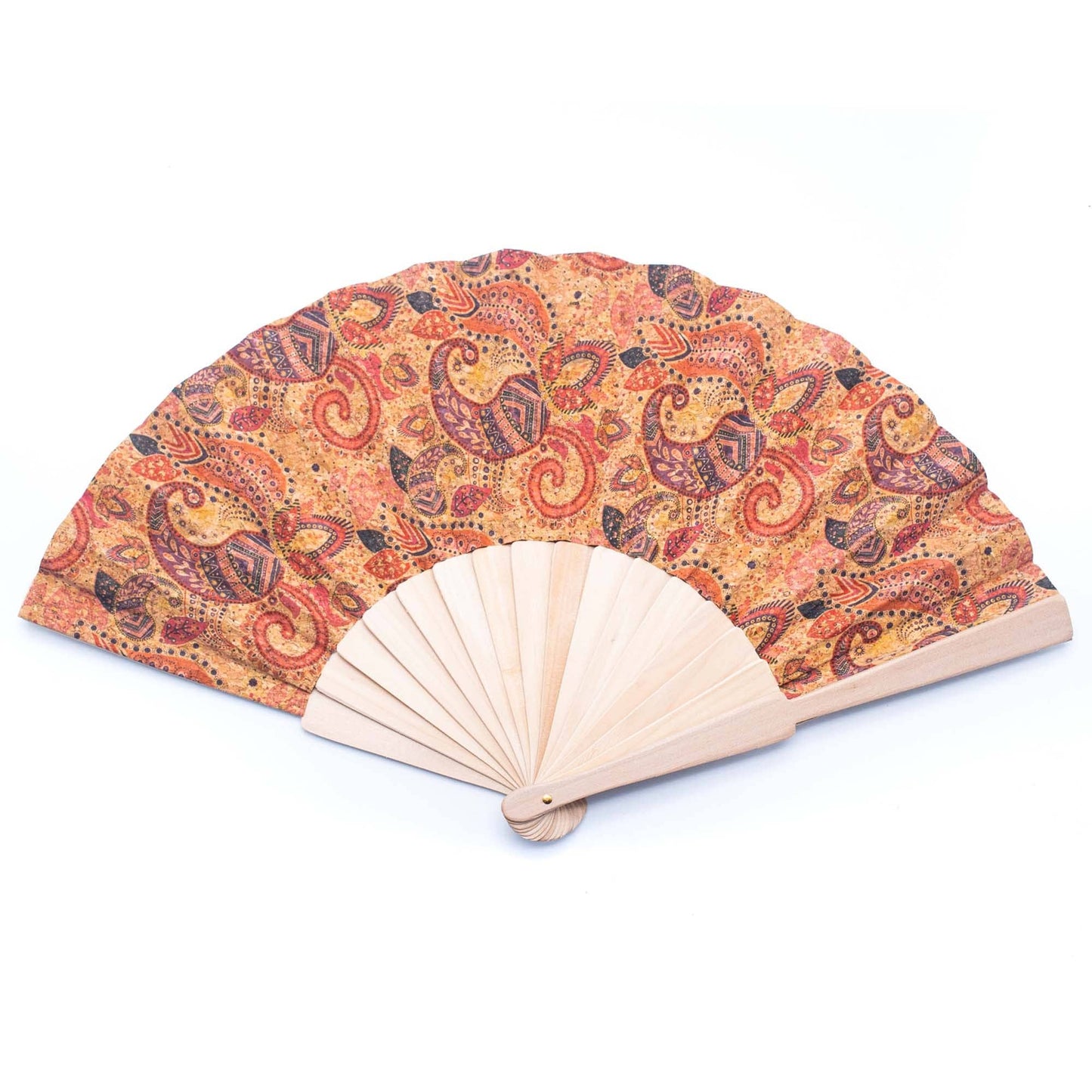 Cork Antique Wooden Folding Hand Fan with Box L-863