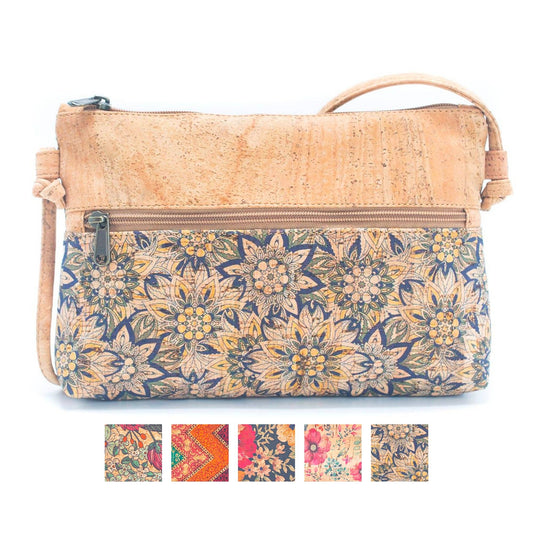 Natural Cork and Printed Design Women's Crossbody Bag BAGP-230