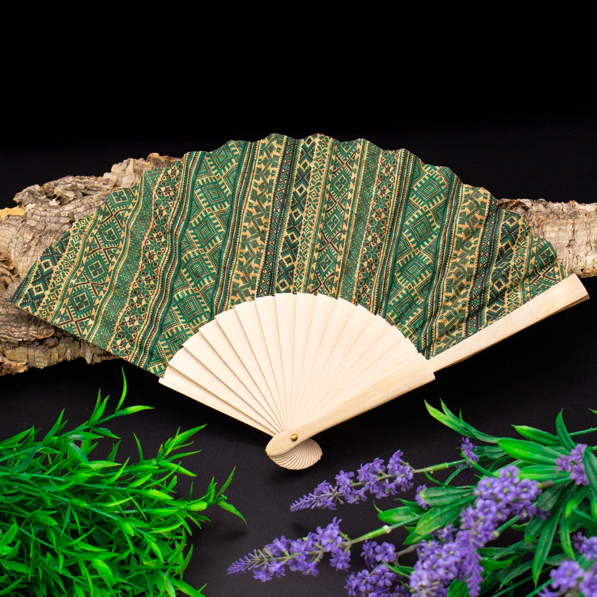 Cork Antique Wooden Folding Hand Fan L-029