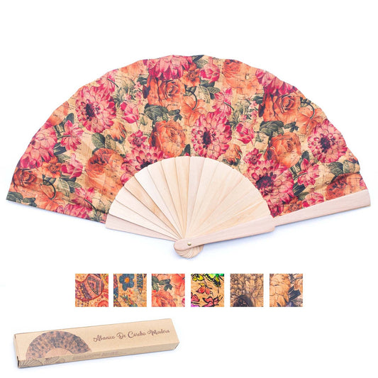 Cork Antique Wooden Folding Hand Fan with Box L-863