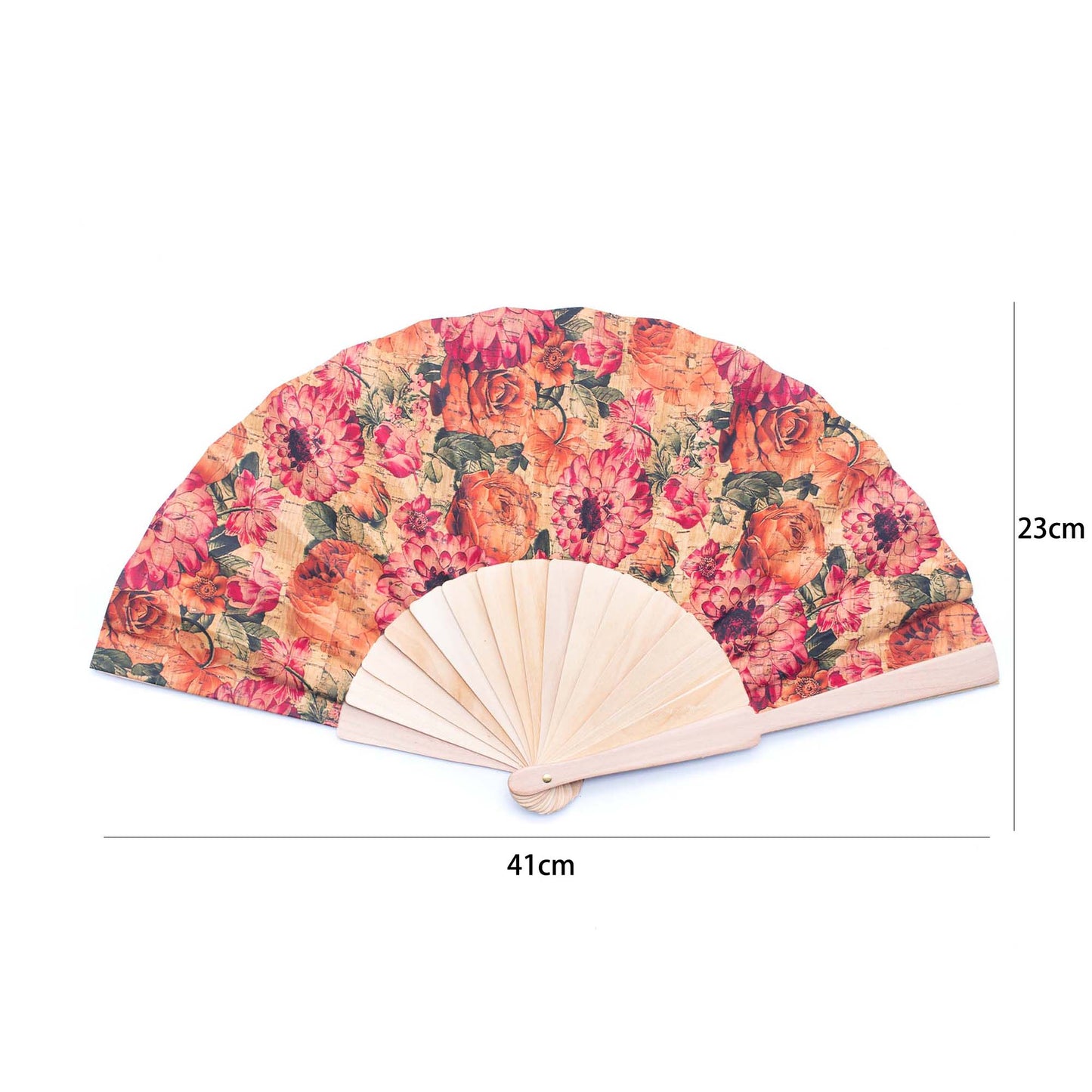 Cork Antique Wooden Folding Hand Fan with Box L-863