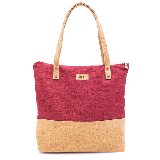 Wine Red Textile With Cork Women's Tote Bag BAG-623-A