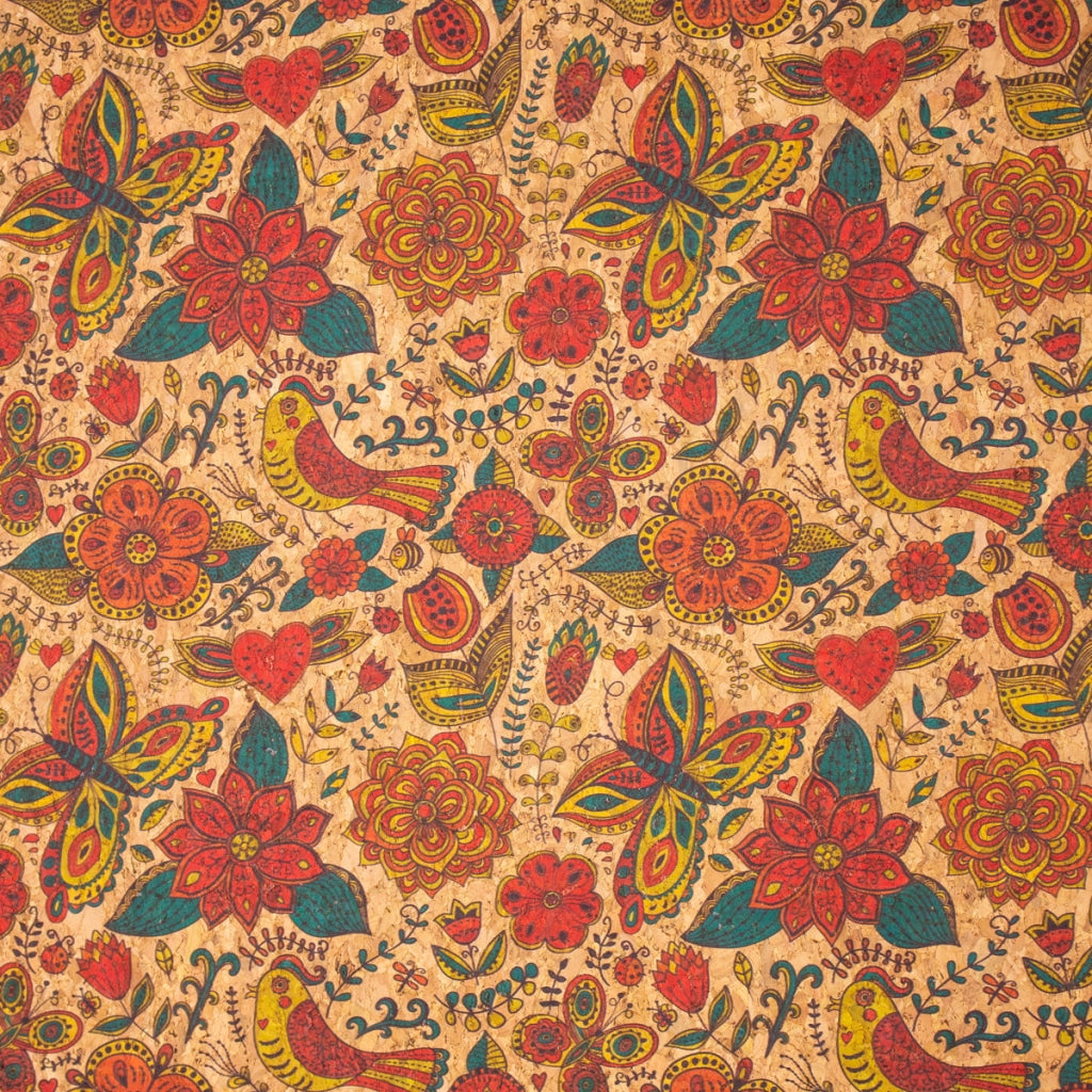 Butterfly and flower Cork fabric COF-306