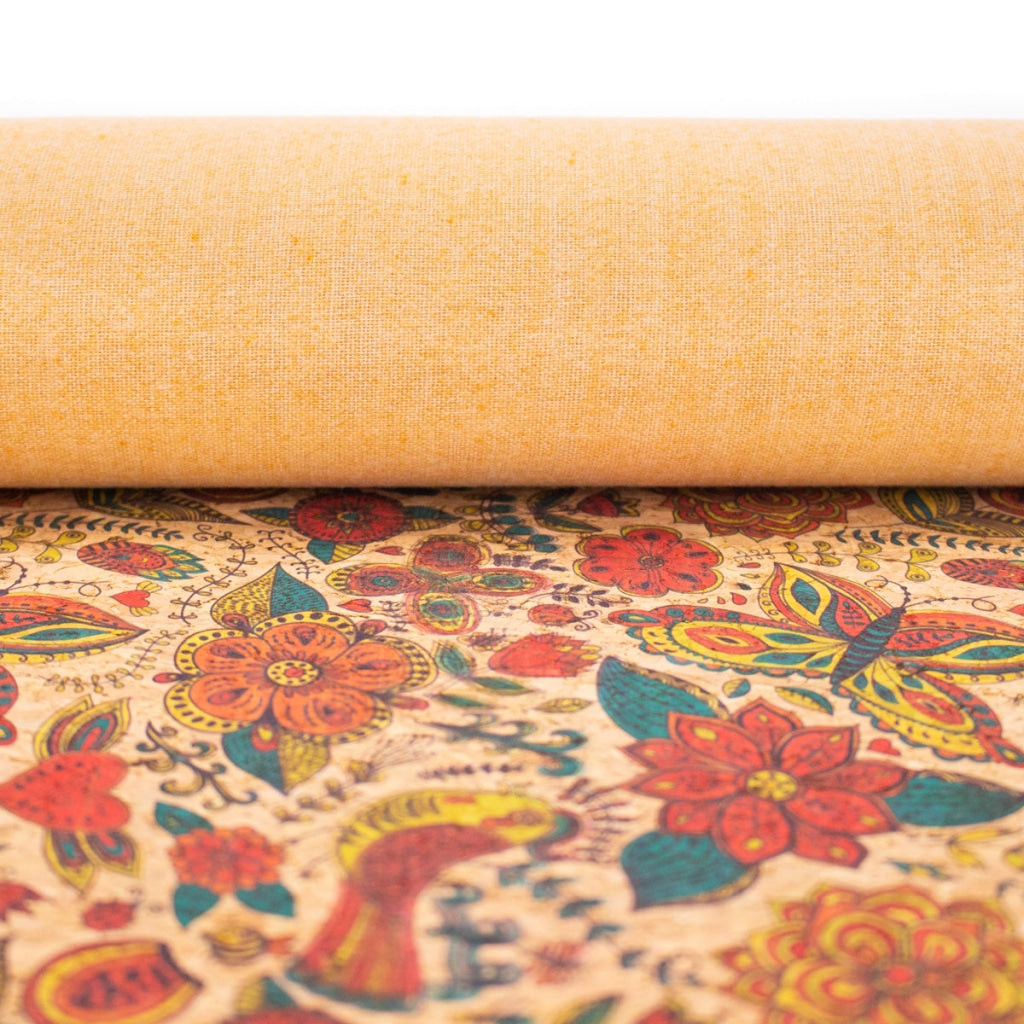 Butterfly and flower Cork fabric COF-306