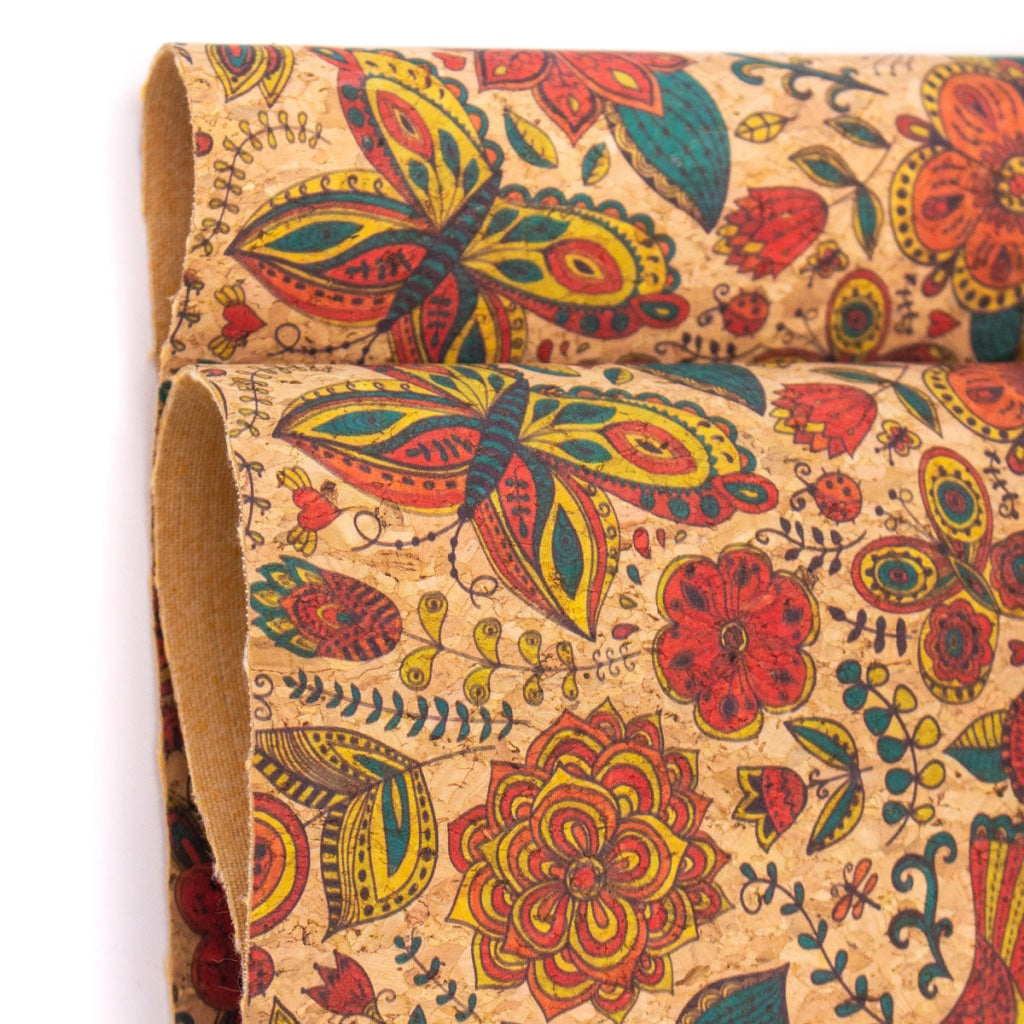 Butterfly and flower Cork fabric COF-306