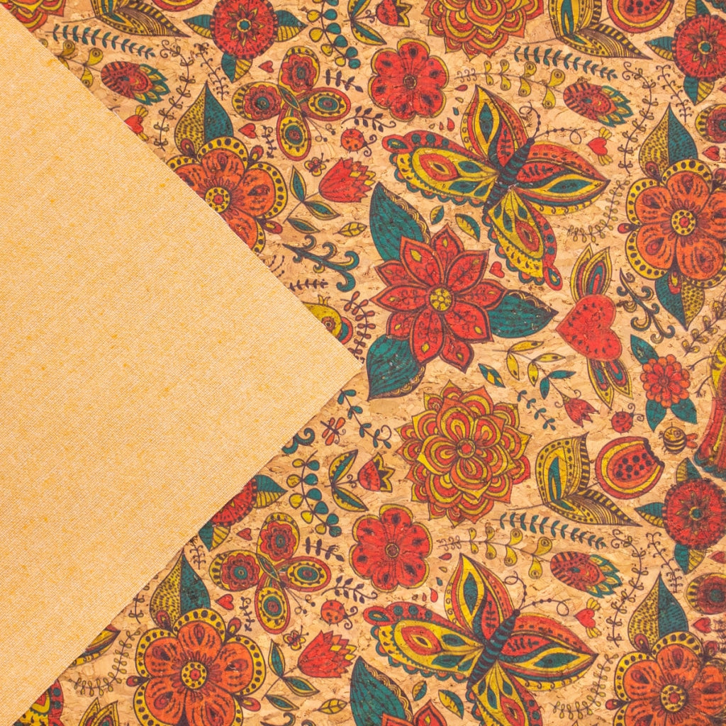 Butterfly and flower Cork fabric COF-306