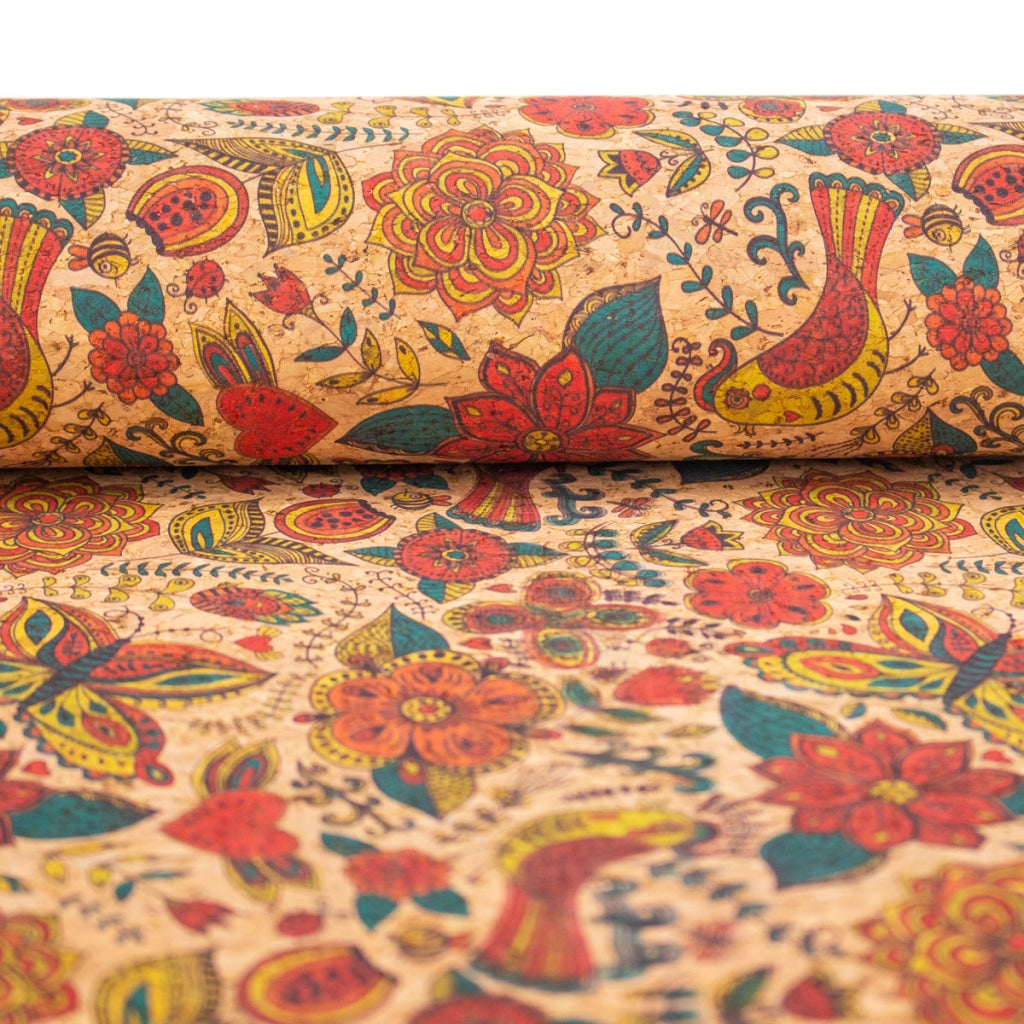 Butterfly and flower Cork fabric COF-306