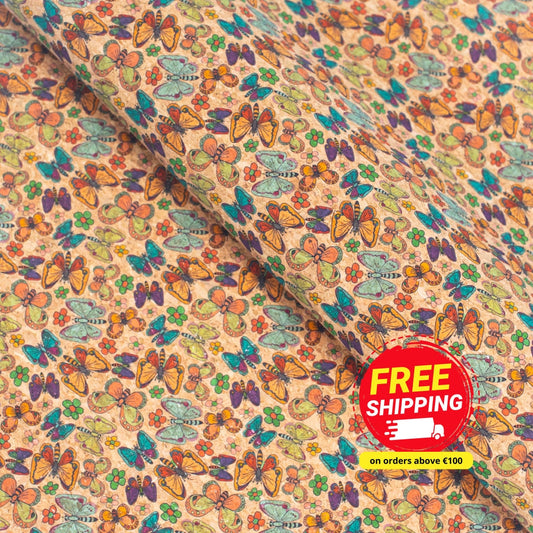 Colorful butterfly pattern Cork Fabric COF-269-A