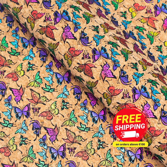 Colorful Sparkling Butterfly Pattern Cork Fabric COF-287-A