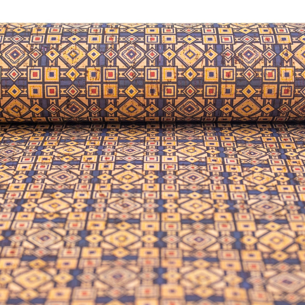 Cork fabric portuguese ceramic tile mosaic pattern COF-299