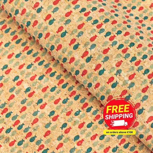 Cute Pop Fish Print Cork Fabric- COF-201