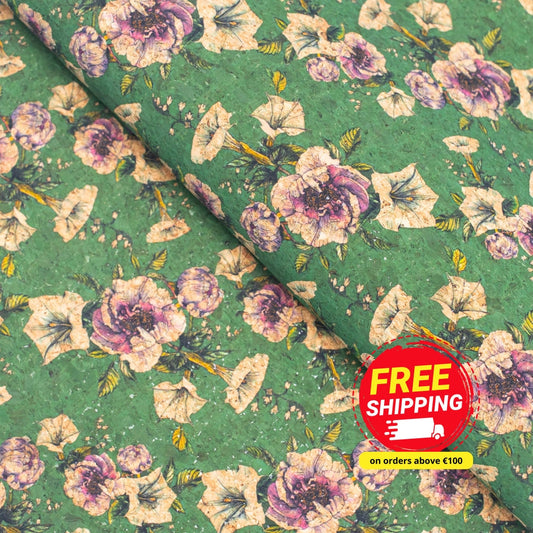 Flower Green Pattern Cork Fabric COF-351-A