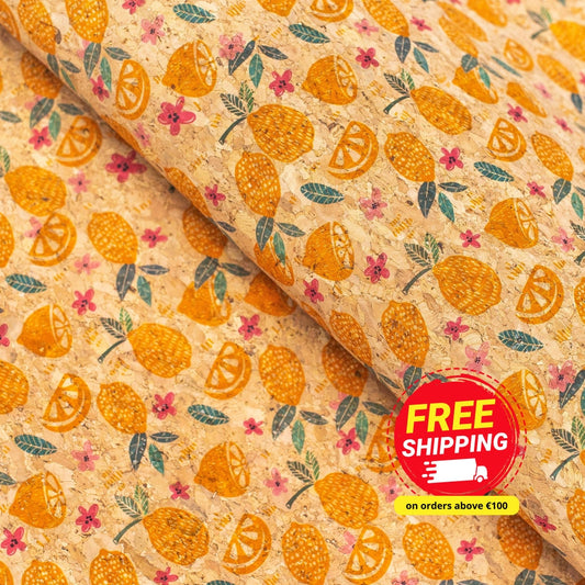 Fresh Lemon and daisy Cork Fabric- COF-133