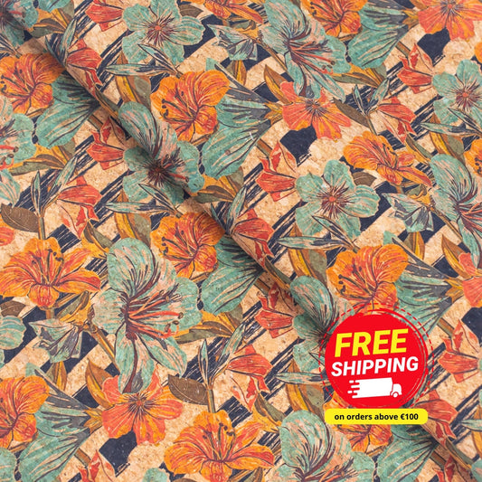 Lilies & Flowers Pattern Cork Fabric COF-268-A