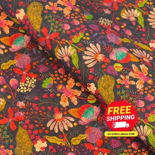 Natural Cork Fabric with Colorful Flowers Pattern COF-478