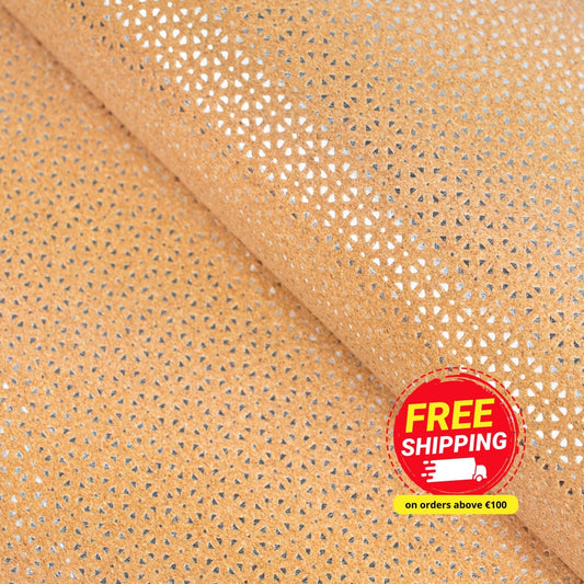 Natural Cork Fabric with Laser Cutout Effect and Silver Backing COF-466