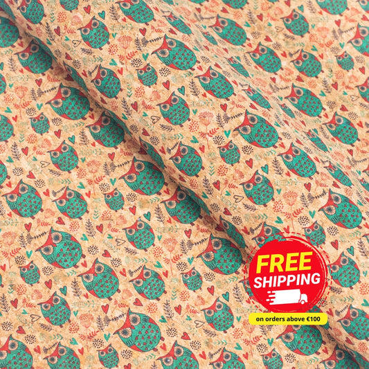 Owl pattern Cork Fabric COF-258-A