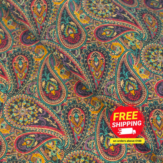 Paisley Pattern Printed Natural Cork Fabric COF-473