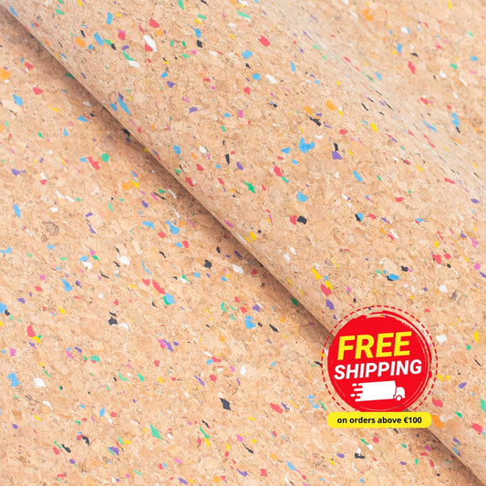 Rainbow Multi Color Natural Cork fabric COF-338-A
