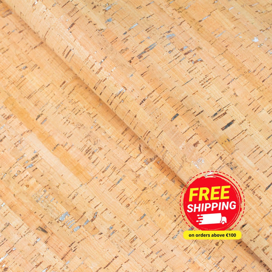 Rustic cork fabric with silver flecks COF-470